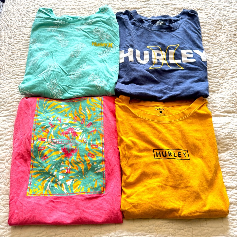 Hurley Mens Large Graphic Tees - Blue, Yellow, Pink, and Aqua